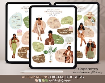 Affirmation Digital stickers, Black girl digital stickers, Goodnotes stickers, Quote sticker, Planner stickers, Black woman sticker pack