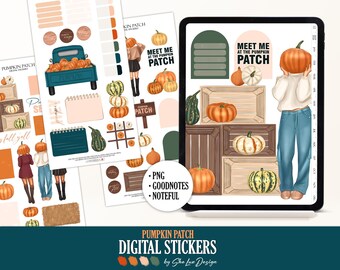 Pumpkin patch digital planner stickers, Fall Noteful and Goodnotes, Autumn weekly planning sticker kit, Farm fresh pumpkins Hello fall truck