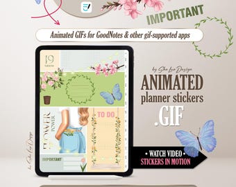 Animated Goodnotes stickers, GIF Blooming planner sticker pack, Animation gifs digital stickers, Spring flowers planning stickers