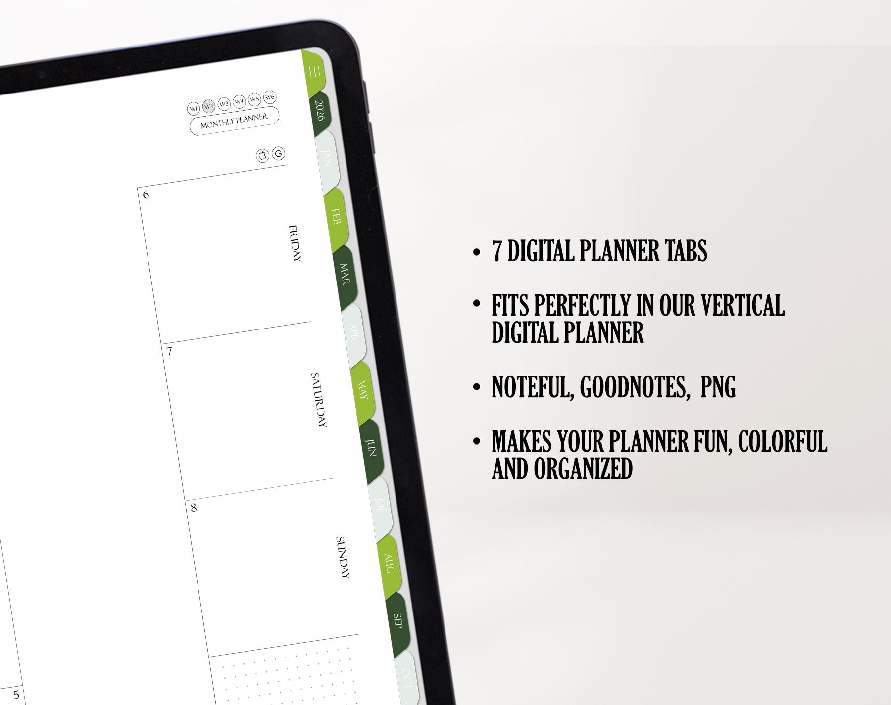 Digital Planner Tabs 2026 for Digital Planner Noteful, Goodnotes, PNG ...