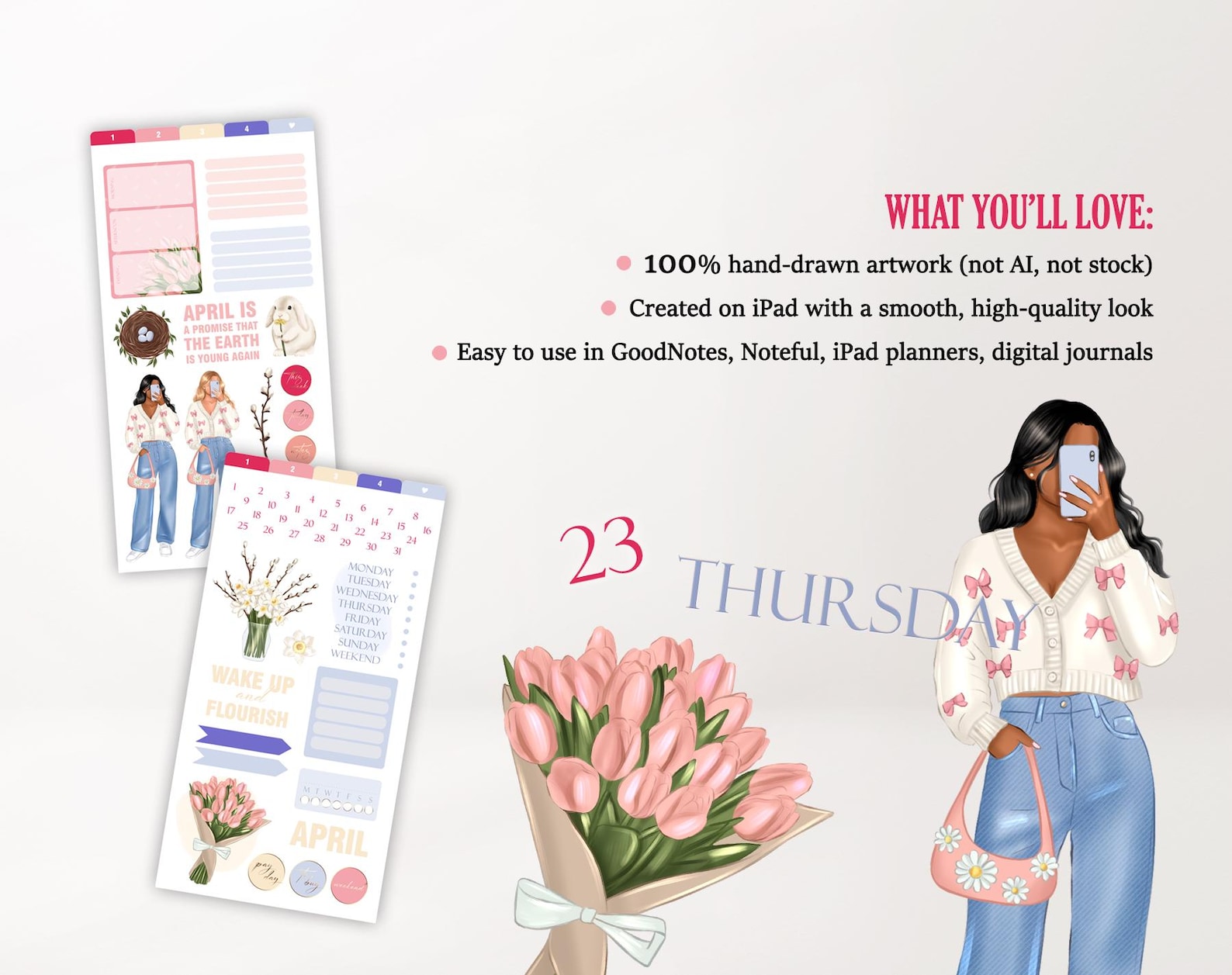 April 2026 Monthly Digital Stickers, Digital Planner Stickers for ...