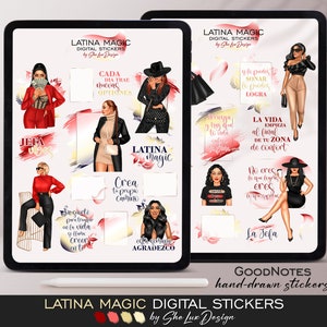Latina magic digital stickers, GoodNotes planner stickers, Hispanic woman PNG, Spanish quotes inspirational, Boss girl planner
