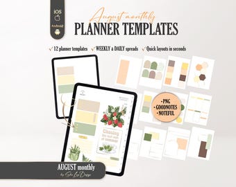 August 2026 Digital Planner Templates, Background insert Stickers PNG, Daily Weekly Layout Inserts GoodNotes Noteful summer backgrounds