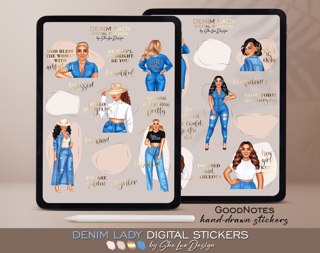 Goodnotes Stickers, Denim Girl Digital Stickers, Digital Sticker Pack ...