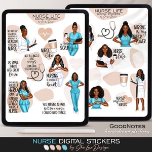 Black nurse stickers, Digital stickers, Medical stickers, Black girl digital stickers, Goodnotes stickers, Nurse life, Planner stickers