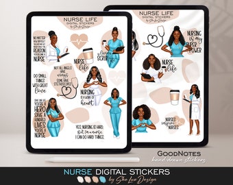 Black nurse stickers, Digital stickers, Medical stickers, Black girl digital stickers, Goodnotes stickers, Nurse life, Planner stickers