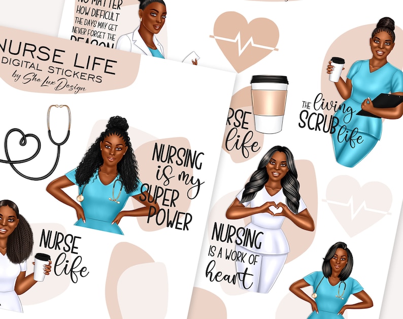 Black Nurse Stickers, Digital Stickers, Medical Stickers, Black Girl ...