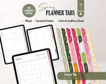 Digitale Planer Tabs 2026 für den digitalen Planner Noteful, Goodnotes, PNG, Farbige Tabs für die digitale Planung, Frühling Tabs digitale Aufkleber