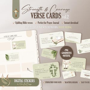 Pegatinas digitales para estudio bíblico, pegatinas de tarjetas con versículos cristianos, pegatinas de fe para GoodNotes, Noteful, juego de pegatinas para diario de oración, Los Versículos