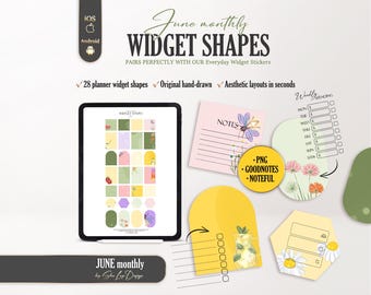 June 2026 digital shape widgets, Summer widget shapes stickers for Goodnotes & Noteful digital planner, Weekly and daily inserts for iPad