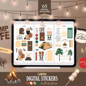 Camping Digital planner stickers, GoodNotes stickers, Travel planning Widgets, Hiking journal sticker pack, Forest Adventure PNG stickers