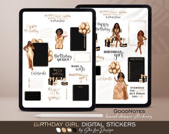 Autocollants numériques de fille noire, autocollants d'anniversaire, autocollants Goodnotes, autocollants de planificateur numérique de femmes noires, afro-américain, fille d'anniversaire