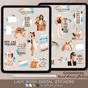 Digital Stickers for GoodNotes, Fashion girl stickers, Aesthetic stickers, Planner stickers, Digital planner, Feminist sticker