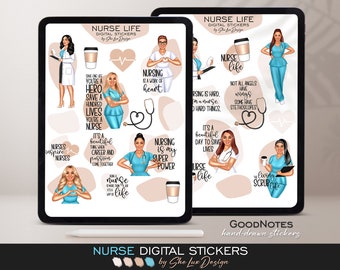 Krankenschwester Aufkleber, digitale Aufkleber, Goodnotes-Aufkleber, Krankenschwester-Leben, Pflege-Aufkleber, Pre-cropped Aufkleber, Krankenschwester-Planer, Goodnotes-Aufkleber