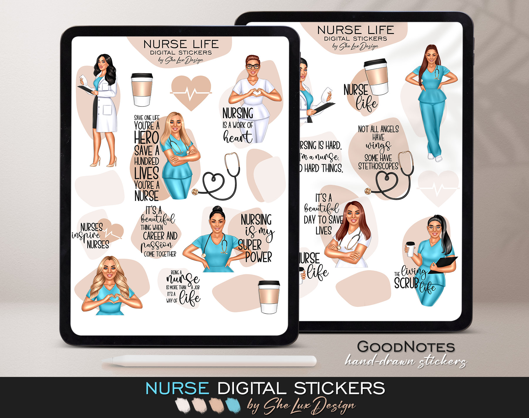 Nurse Stickers, Digital Stickers, Goodnotes Stickers, Nurse Life, Nursing Stickers, Precropped