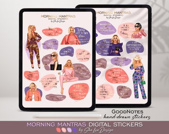 Digitale stickers ochtendbevestiging, Goodnotes-stickers, motiverende citaten, voorgesneden stickers, positieve instelling, digitale planner