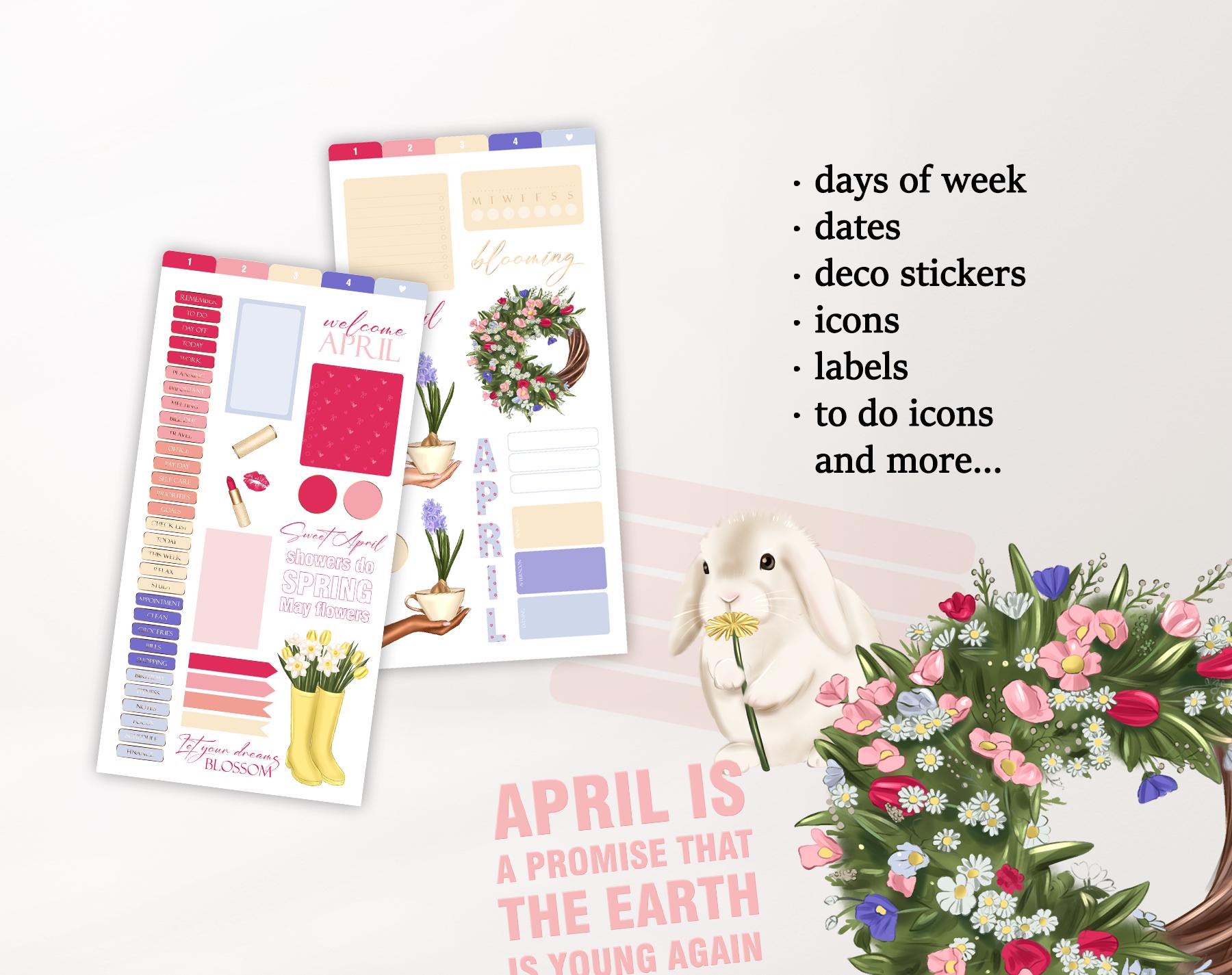 April 2026 Monthly Digital Stickers, Digital Planner Stickers for ...