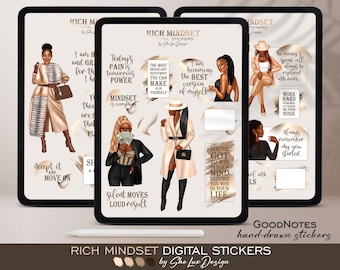 Rich Mindset Goodnotes stickers, Black girl digital stickers, Money good notes stickers, Digital planner stickers, Black woman finance PNG