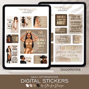 Daily Affirmations Goodnotes stickers, Black girl digital stickers, Affirmation quotes, Aesthetic stickers, Digital planner stickers, PNG