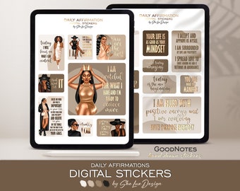 Daily Affirmations Goodnotes stickers, Black girl digital stickers, Affirmation quotes, Aesthetic stickers, Digital planner stickers, PNG