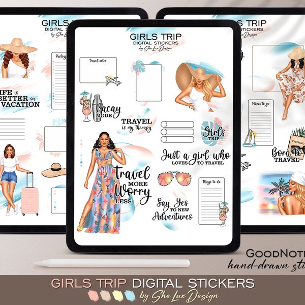 Girls trip, Digital stickers, Goodnotes stickers, Travel stickers, Summer girl stickers, Vacation stickers, Women stickers, Ipad planner