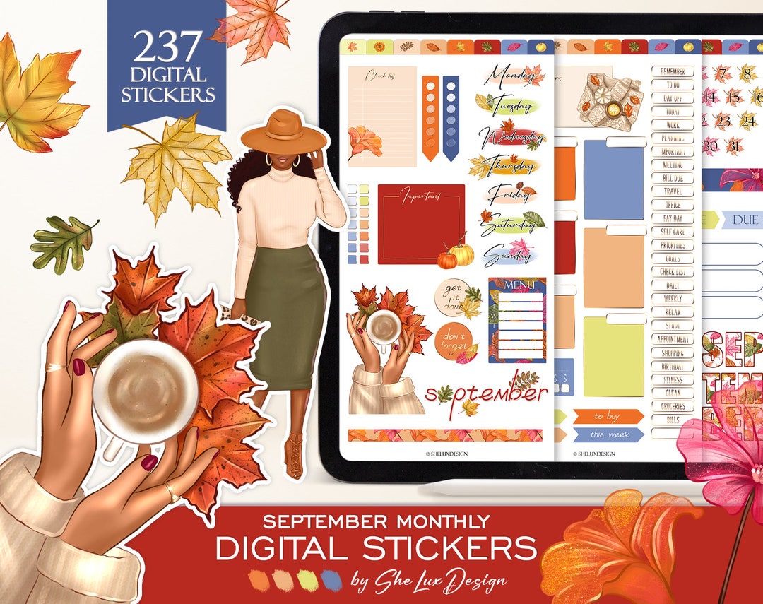 September Digital Stickers, Fall Goodnotes Stickers, Autumn Aesthetic ...