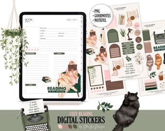 Reading planner digital stickers, Books Goodnotes stickers, Bookish Noteful sticker set, Book icons stickers, Reading journal sticker PNG