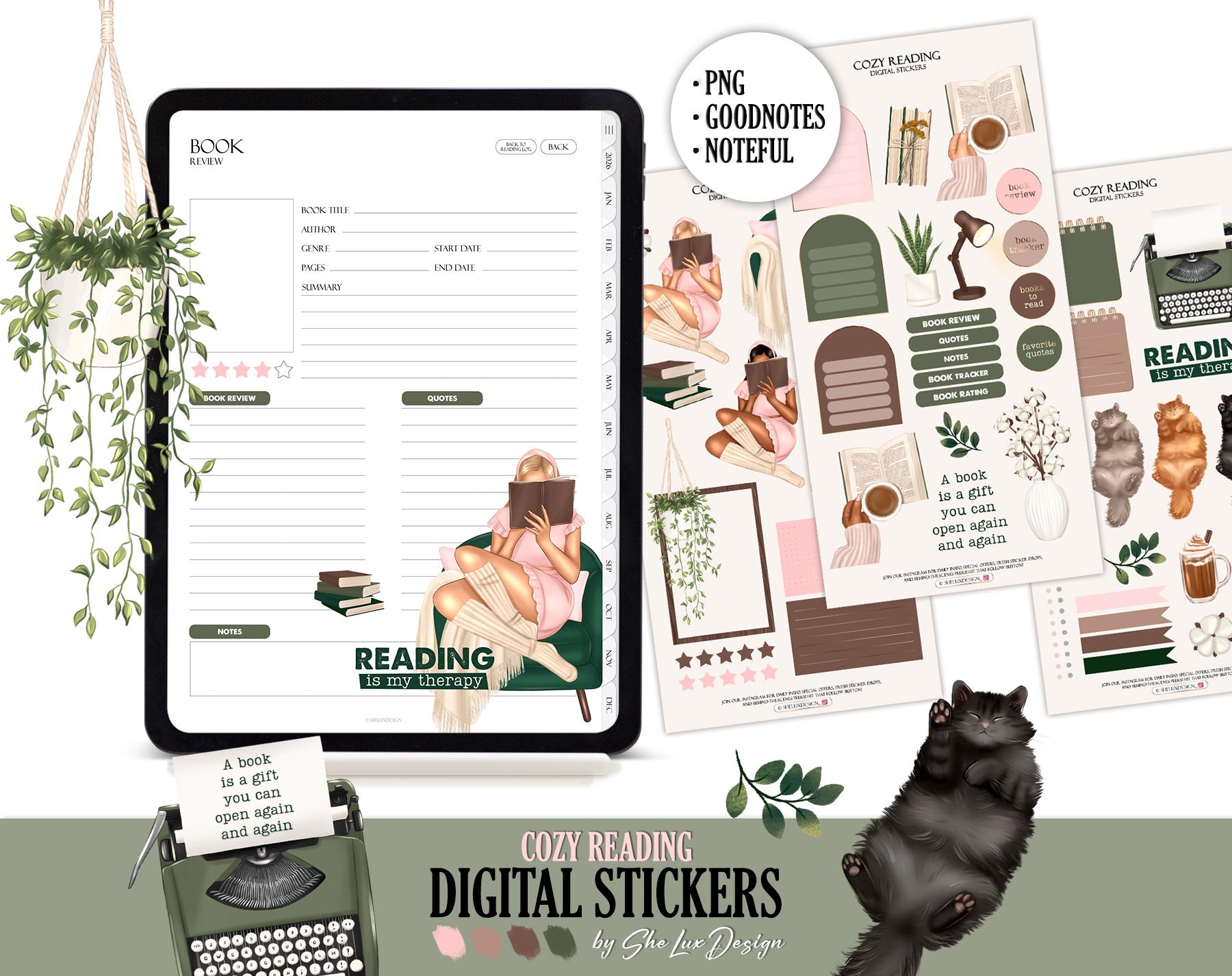 Reading Planner Digital Stickers, Books Goodnotes Stickers, Bookish ...