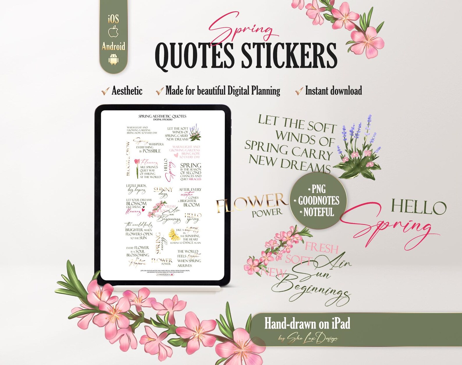 Spring 2026 Aesthetic Quotes Digital Planner Stickers for Goodnotes ...