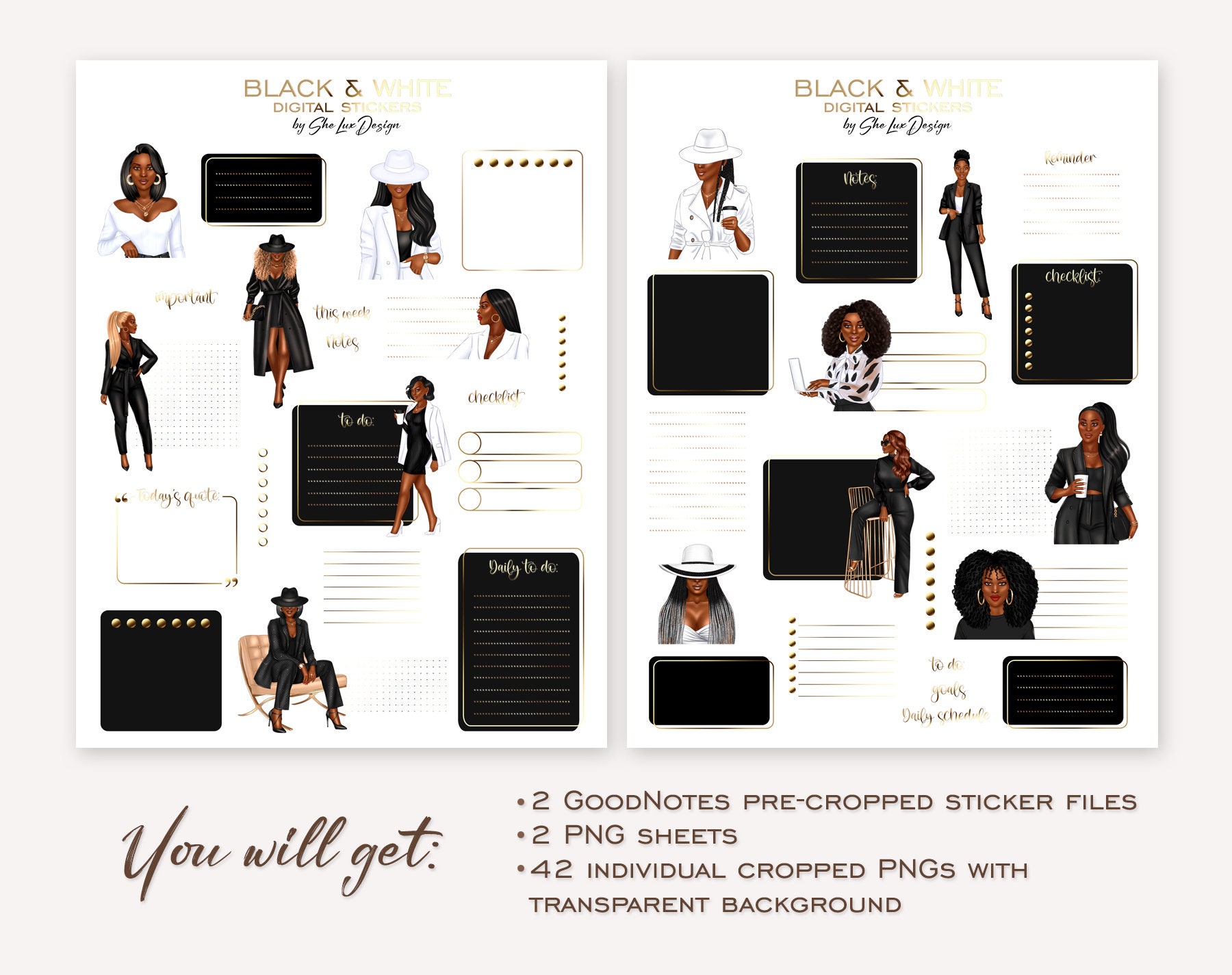 Black Girl Digital Stickers, Goodnotes Stickers, Planner Stickers ...