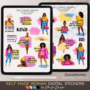 Black girl digital stickers, Goodnotes stickers, Black woman, Digital planner stickers, Positive stickers, African American