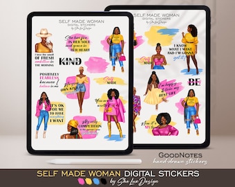 Black girl digital stickers, Goodnotes stickers, Black woman, Digital planner stickers, Positive stickers, African American