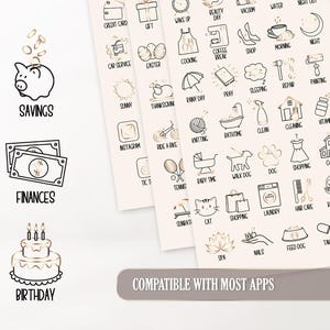 EVERYDAY digital stickers for Goodnotes planner, Daily To Do icons PNG, Pre-cropped basic sticker book, 464 hand-drawn elegant sticker pack image 7
