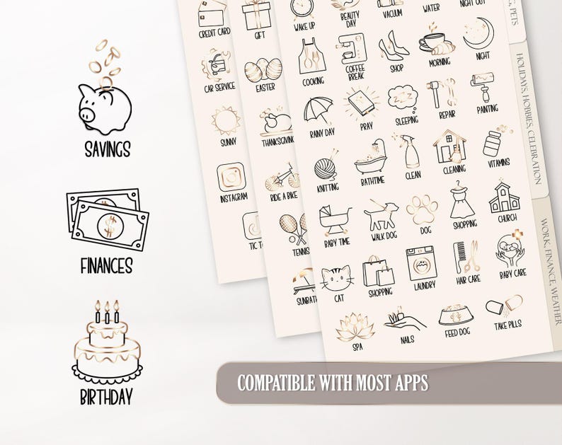 EVERYDAY digital stickers for Goodnotes planner, Daily To Do icons PNG, Pre-cropped basic sticker book, 464 hand-drawn elegant sticker pack image 7