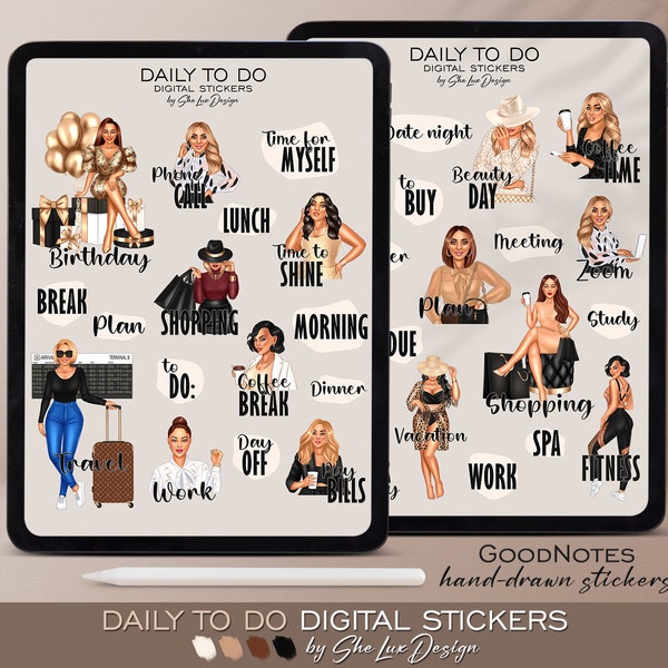 Daily To Do digital stickers, Goodnotes stickers, Boss Lady pre-cropped stickers, Planner Stickers, Business digital sticker pack,