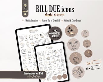 Bill due digital stickers, Budget planner stickers, Financial stickers, Budgeting payday icons for Goodnotes & Noteful, Bill payment sticker