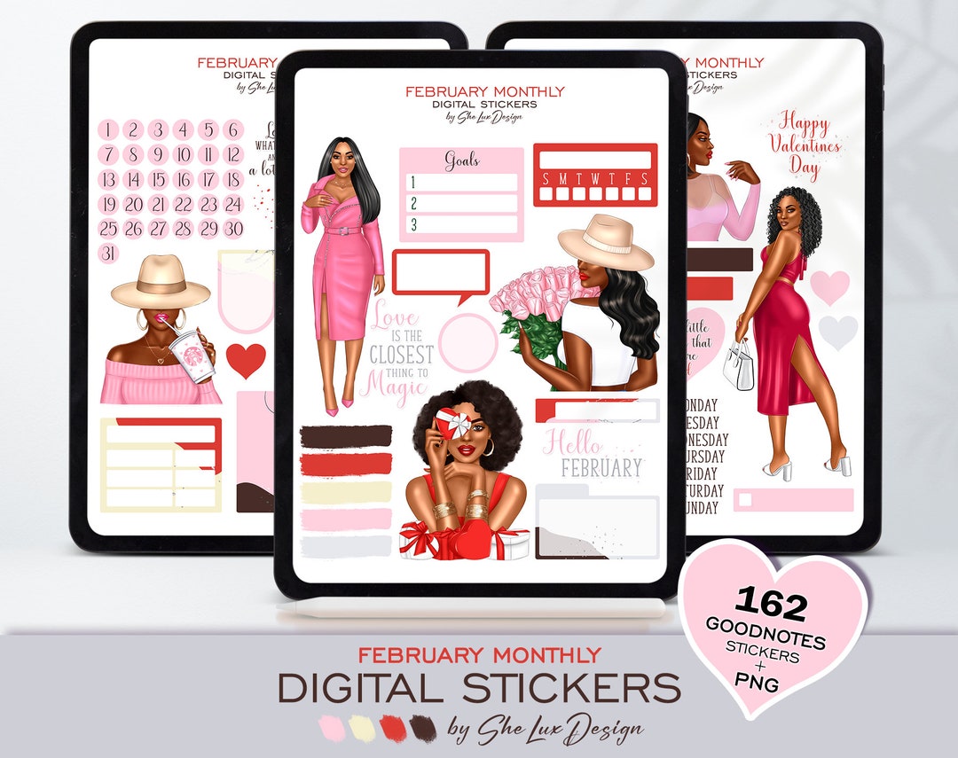 February Text Stickers February DIGITAL Stickers, Valentines Goodnotes Stickers, Love Planner ...