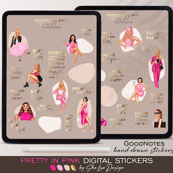 Women digital stickers for GoodNotes, Business woman goodnotes stickers, Pre-cropped Pink stickers, Aesthetic stickers, Digital sticker pack