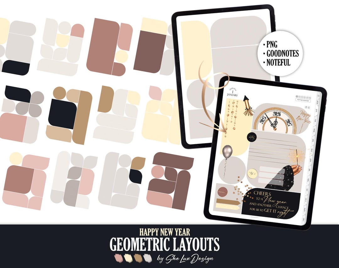 Weekly and Daily Digital Planner Inserts, Geometric Layout, Digital ...
