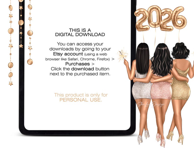 New Years Digital Stickers 2026 for Goodnotes & Noteful Planner, New ...