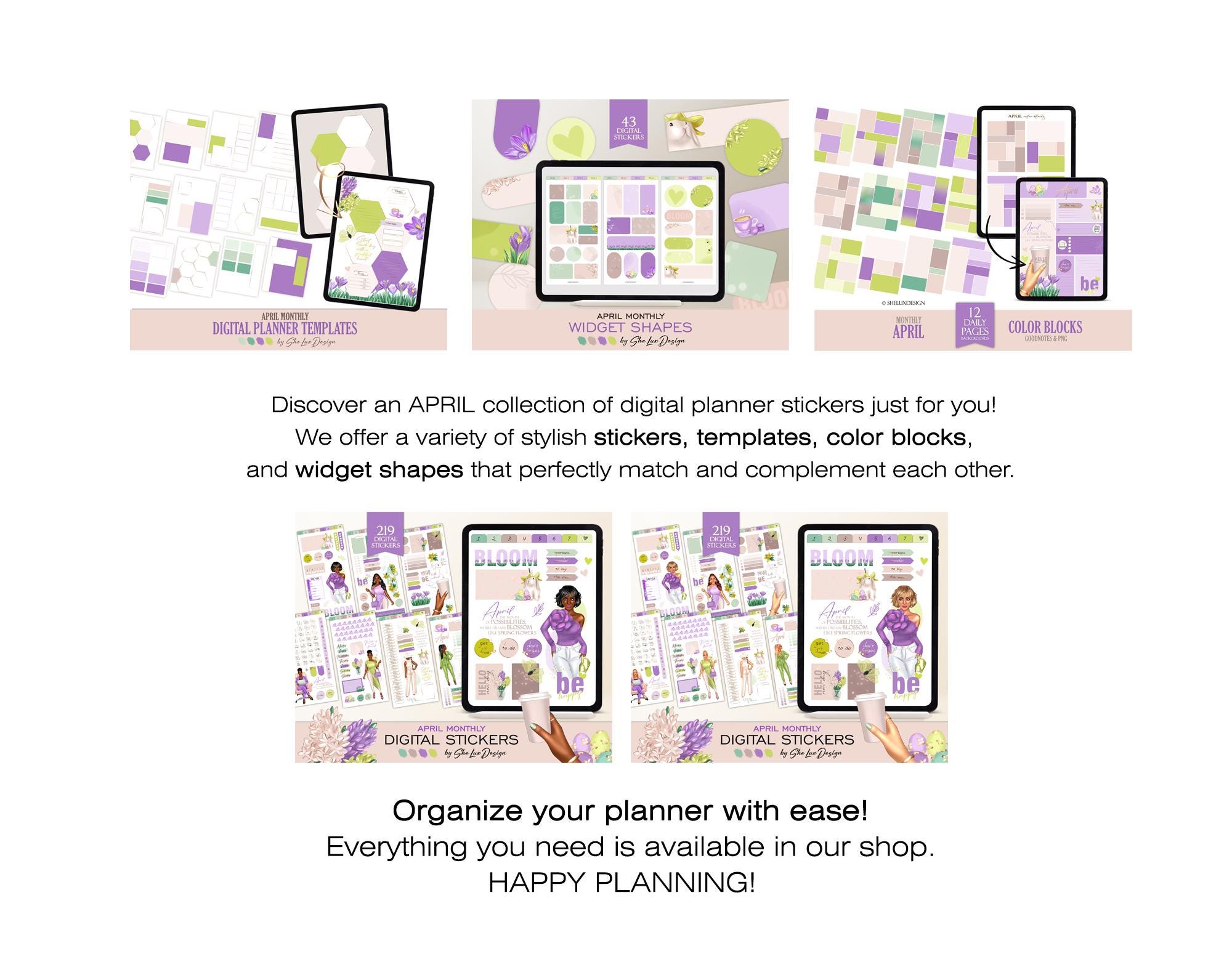 2025 April Color Block Digital Templates, Color Blocks Planning Inserts ...