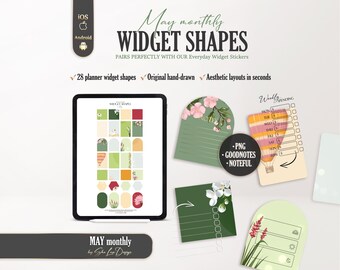 May 2026 Widget Shapes Digital Stickers, Spring flowers Planner Background Boxes PNG, Layering Stickers for GoodNotes Noteful