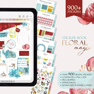 Everyday Life Sticker Book, Digital stickers, Goodnotes stickers, Hyperlinked split screen, Notability Stickers PNG, Floral planner stickers