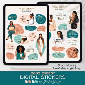 Boss energy stickers, Black girl planner stickers, Goodnotes stickers, Quote sticker, Black woman sticker pack, Affirmation stickers