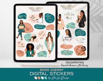 Boss energy stickers, Black girl planner stickers, Goodnotes stickers, Quote sticker, Black woman sticker pack, Affirmation stickers
