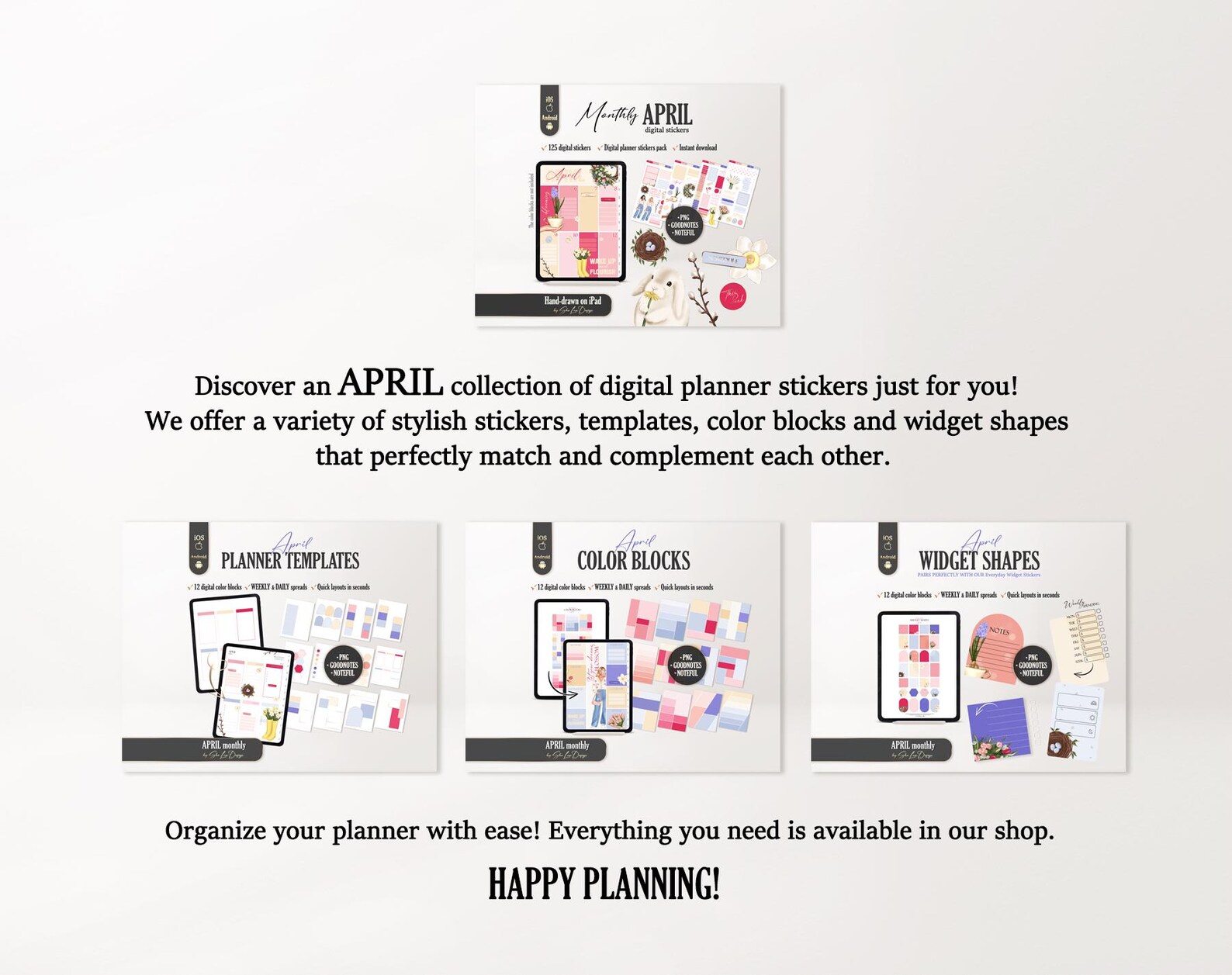 April 2026 Monthly Digital Stickers, Digital Planner Stickers for ...