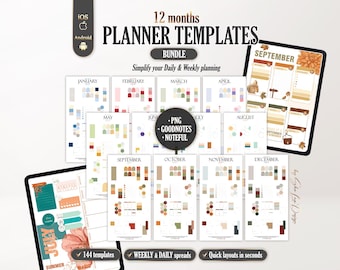 Digital Planner Templates BUNDLE, Background Stickers PNG, Daily Weekly Layout Inserts, GoodNotes Noteful template Digital Planner insert