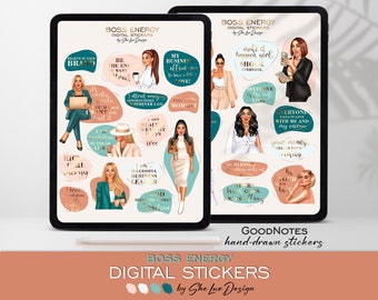 Girl boss energy digital stickers, Goodnotes stickers, Motivation stickers, Positive affirmation, Business woman planner sticker pack