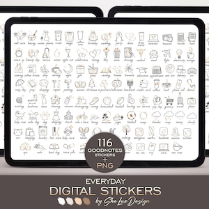 EVERYDAY digital stickers for Goodnotes planner, Daily To Do icons PNG, Pre-cropped basic sticker book, 464 hand-drawn elegant sticker pack