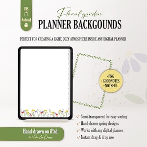 Flower Gardening 2026 Digital Planner Backgrounds, Semi-Transparent Floral and Garden Overlays, GoodNotes & Noteful, Floral Journal Pages
